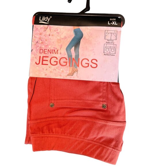 Lildy Denim Jeggings – Size L/XL – Coral (NWT) - Picture 1 of 2